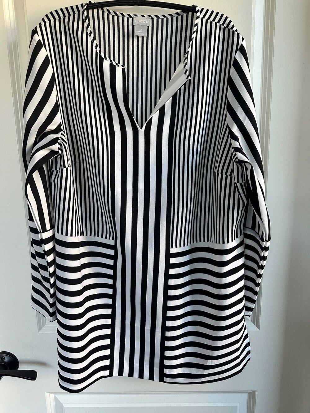 Chico's Black & White Striped Polyester Tunic Chico’s 2 (Large / US 12)